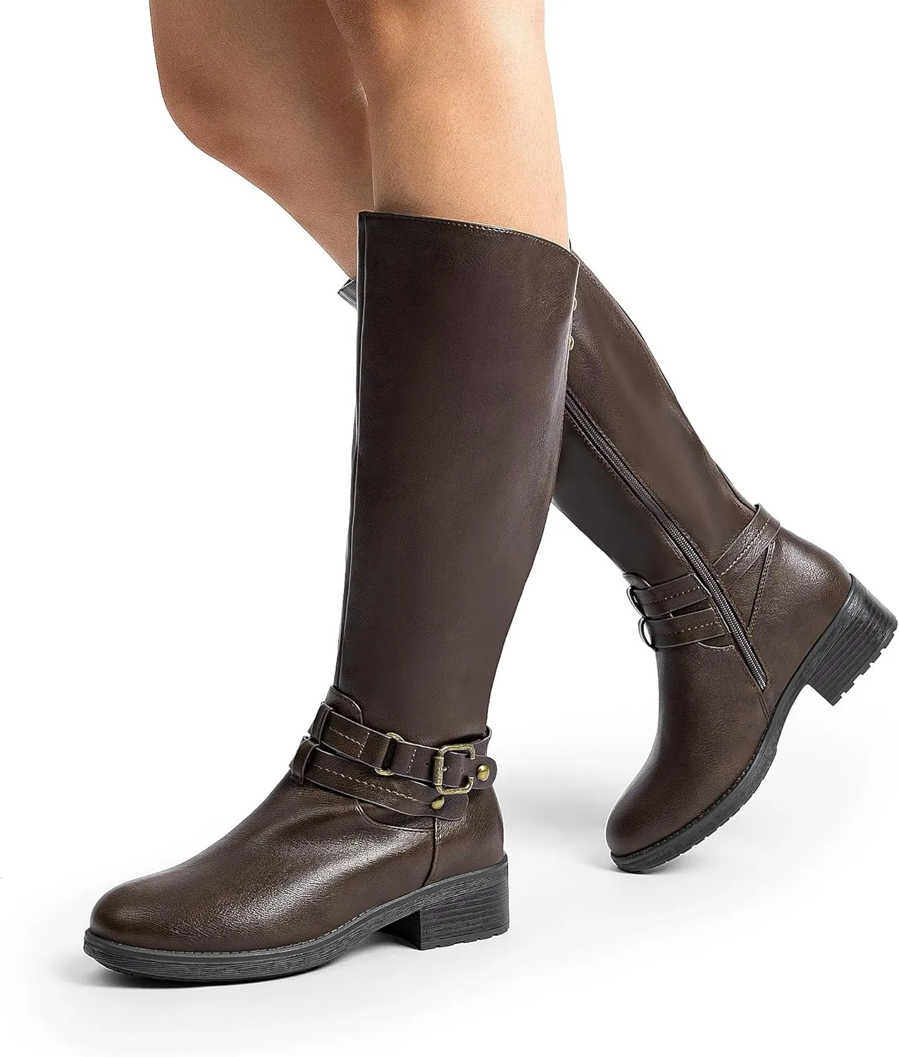 DREAM PAIRS Women's Knee High Boots, Buckle Riding Boots