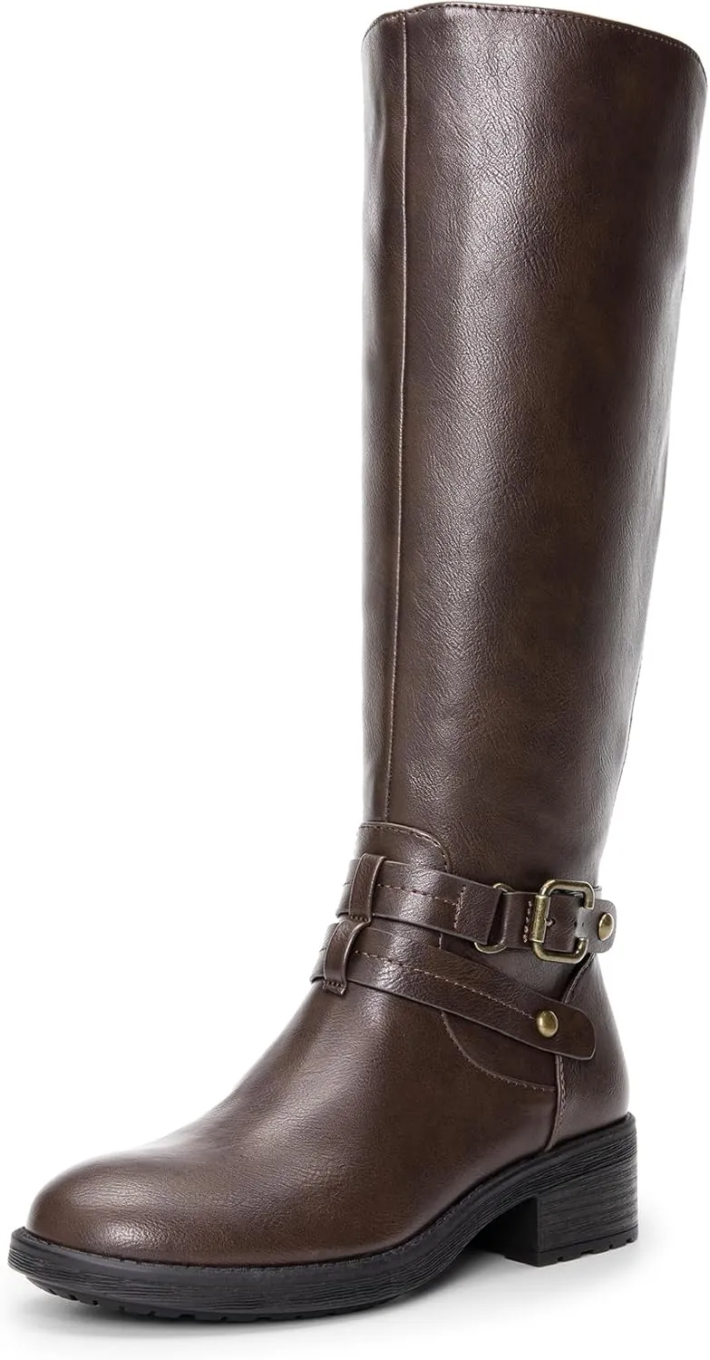 DREAM PAIRS Women's Knee High Boots, Buckle Riding Boots