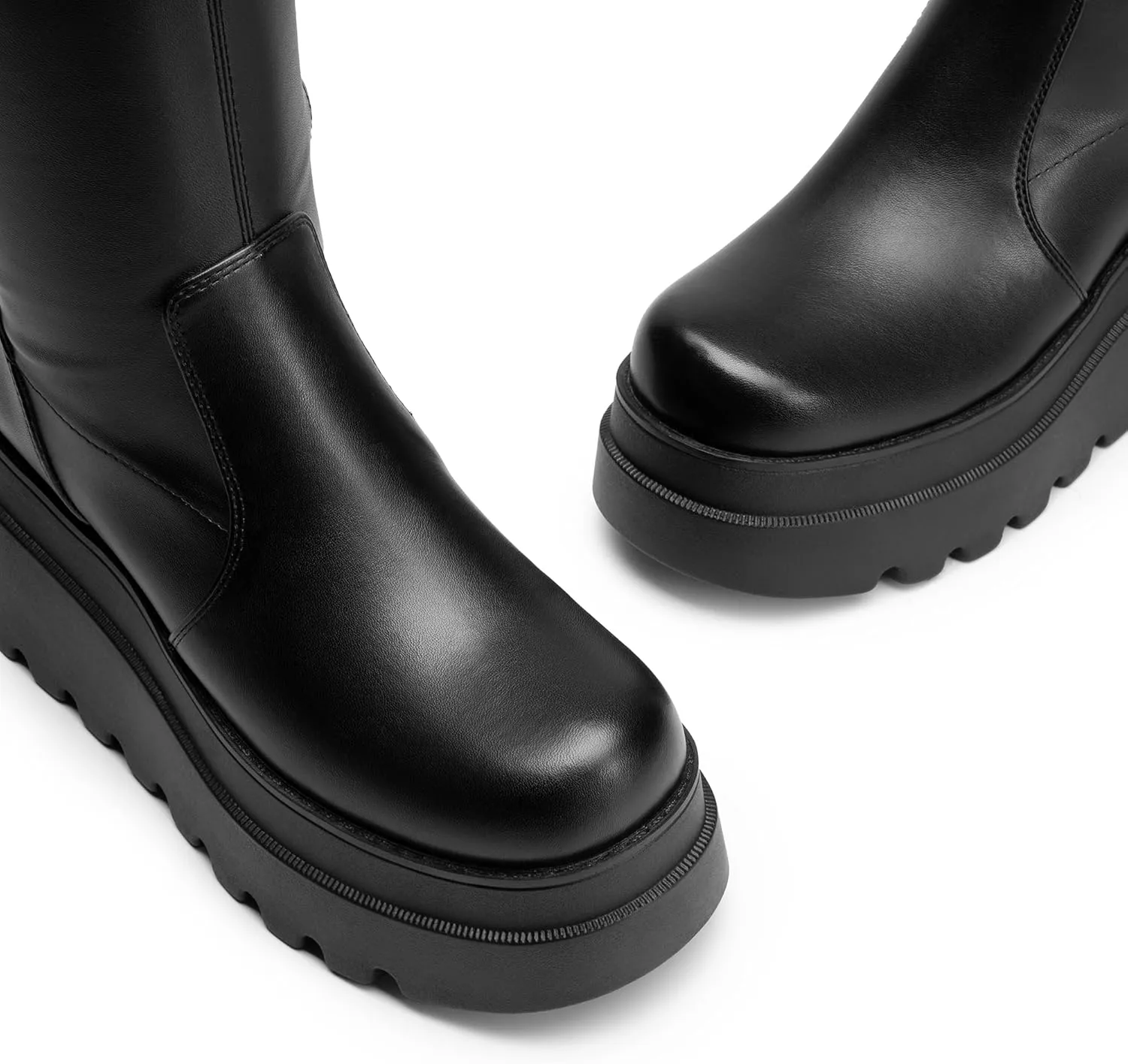 DREAM PAIRS Women's Knee High Boots Wedge Platform Chunky Heel Round Toe Side Zipper Fashion Long Tall Sock Boots