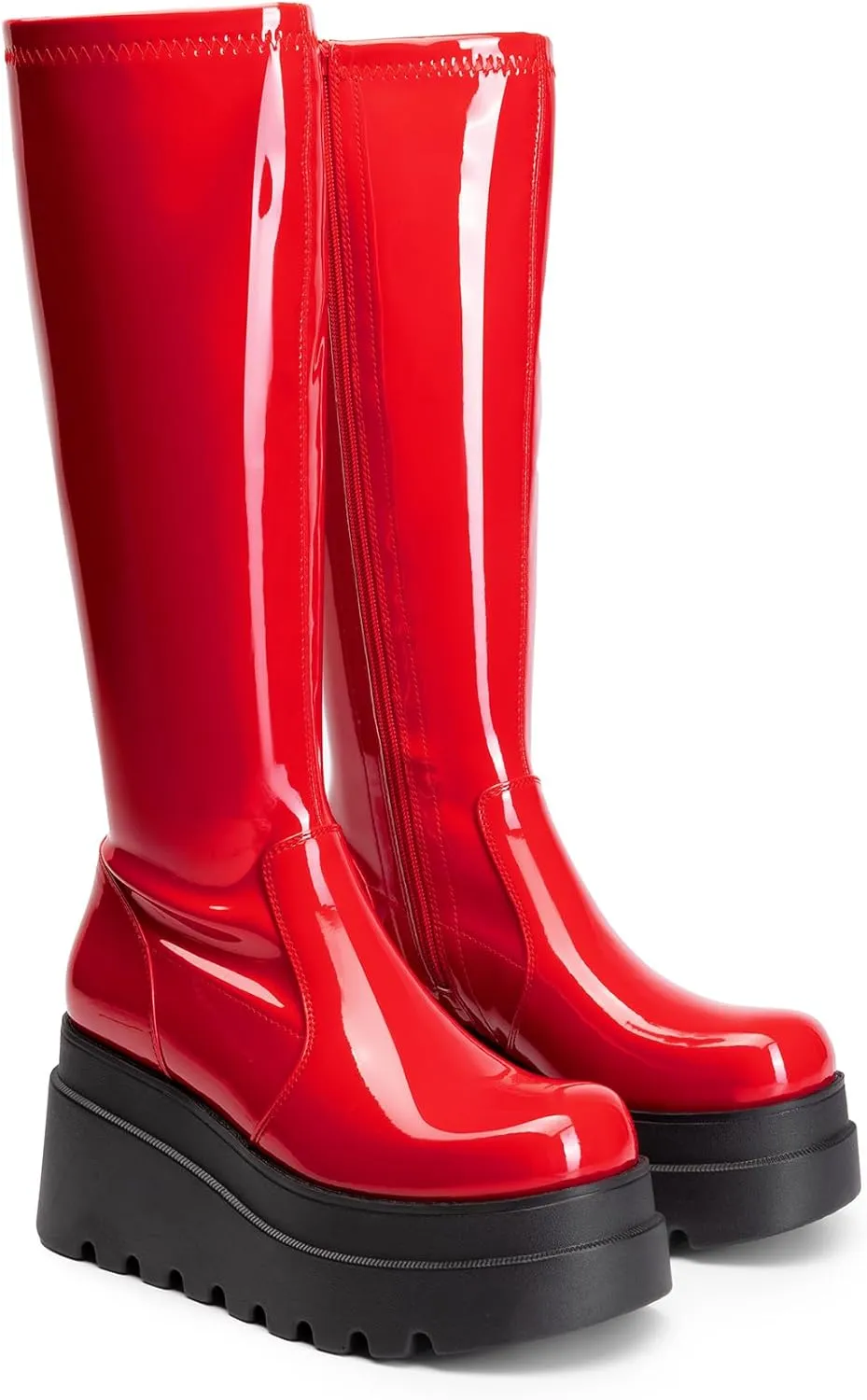 DREAM PAIRS Women's Knee High Boots Wedge Platform Chunky Heel Round Toe Side Zipper Fashion Long Tall Sock Boots