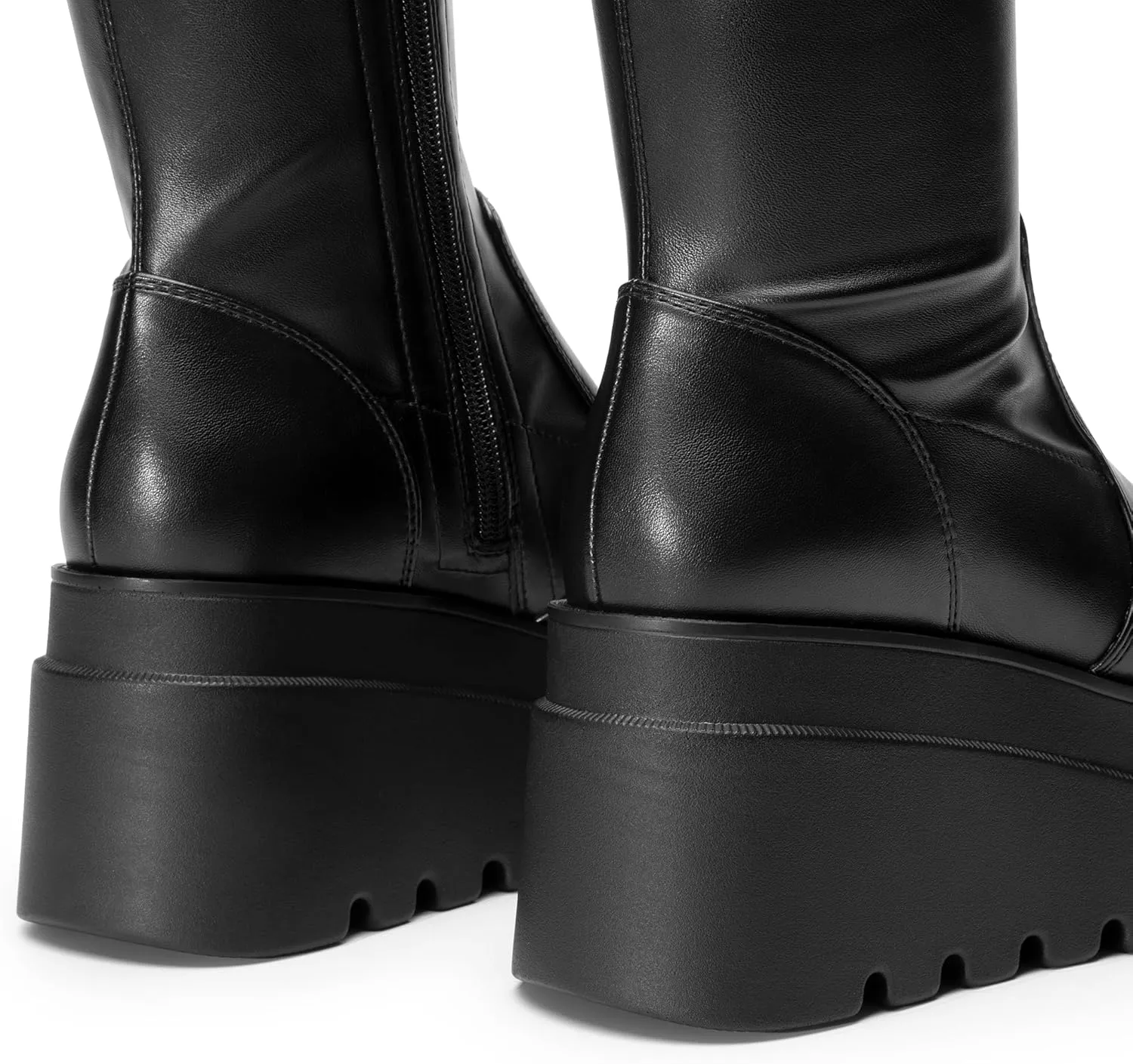 DREAM PAIRS Women's Knee High Boots Wedge Platform Chunky Heel Round Toe Side Zipper Fashion Long Tall Sock Boots