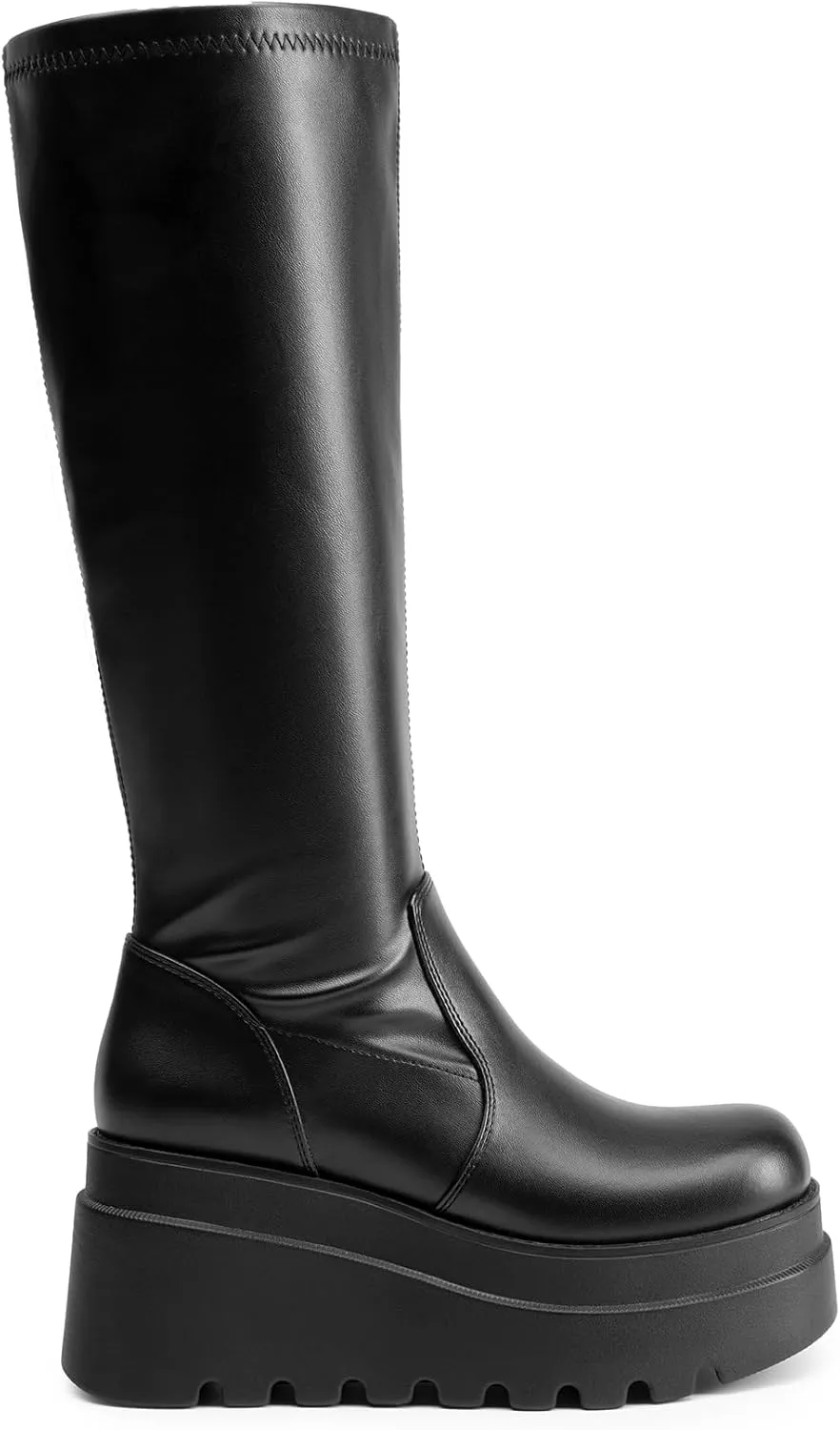 DREAM PAIRS Women's Knee High Boots Wedge Platform Chunky Heel Round Toe Side Zipper Fashion Long Tall Sock Boots