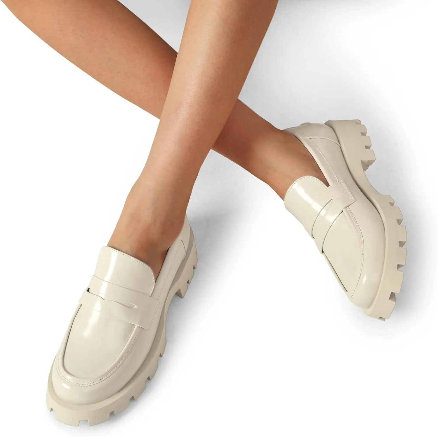 DREAM PAIRS Women's Loafers, Lug Sole Slip On Platform Chunky Penny Loafers for Women Dressy and Work, Business Casual Shoes for Women