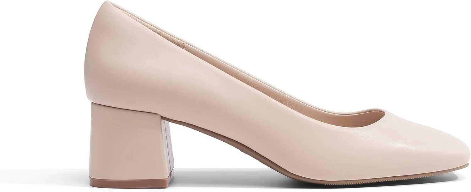 DREAM PAIRS Women's Low Chunky Heels Square Toe Pumps Comfortable Slip On Dress Shoes Wedding Party Office Shoes