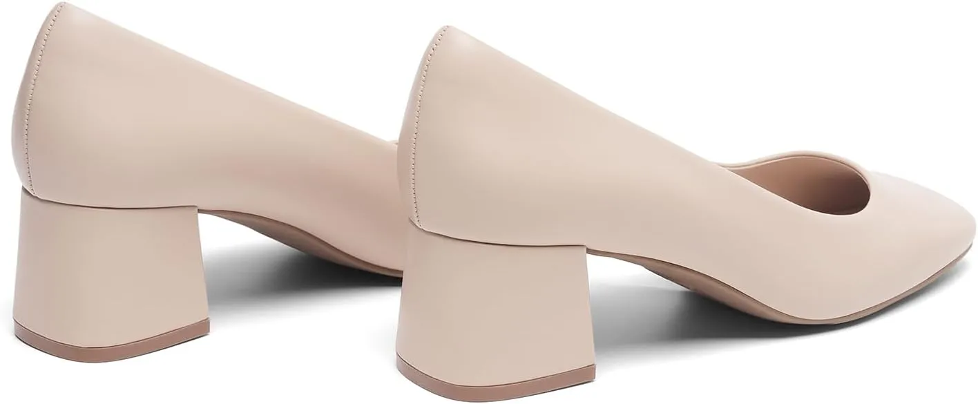 DREAM PAIRS Women's Low Chunky Heels Square Toe Pumps Comfortable Slip On Dress Shoes Wedding Party Office Shoes