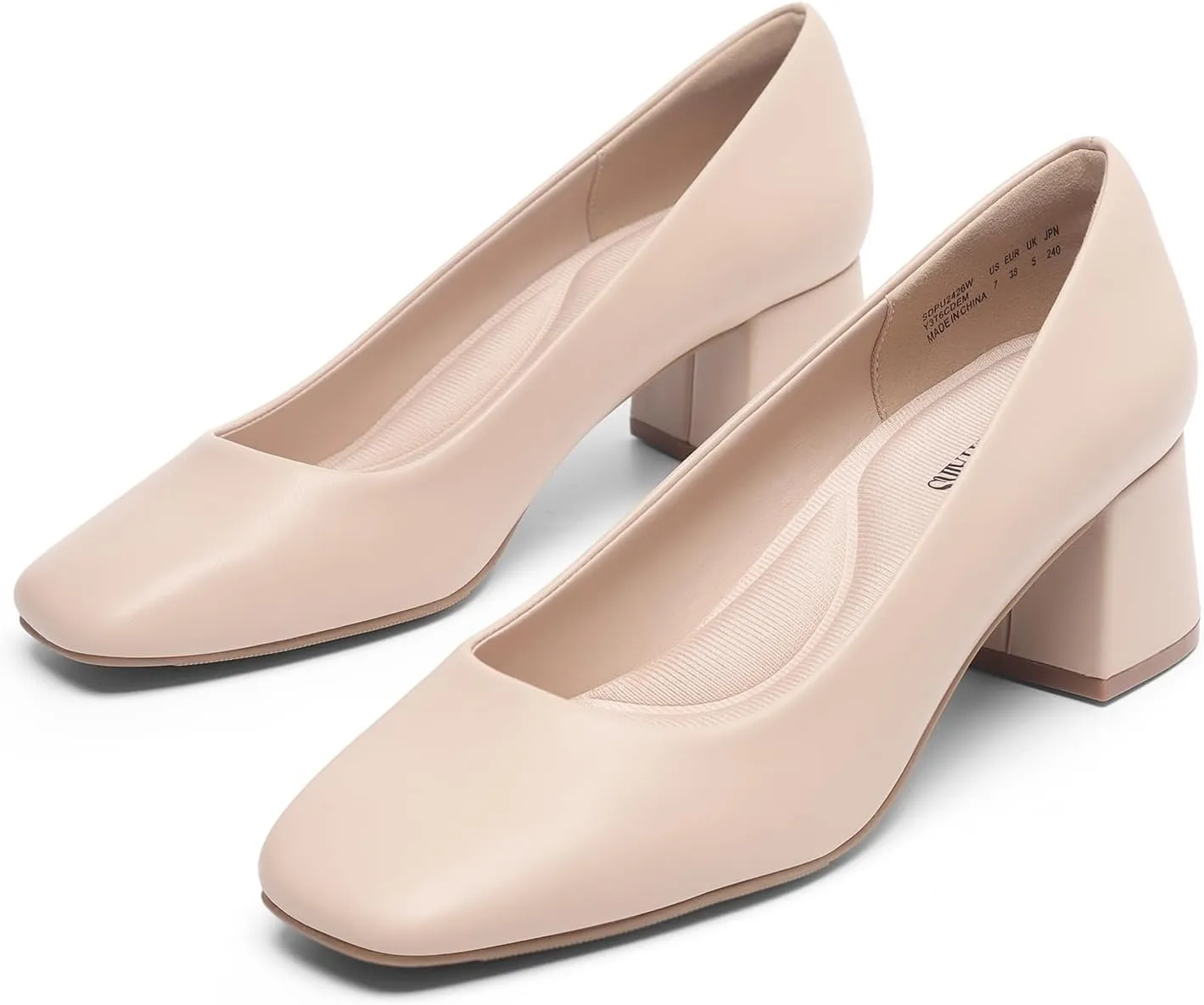 DREAM PAIRS Women's Low Chunky Heels Square Toe Pumps Comfortable Slip On Dress Shoes Wedding Party Office Shoes