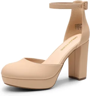 DREAM PAIRS Women's Platform Chunky High Heels Closed Toe Block Ankle Strap Dress Bridal Party Wedding Shoes