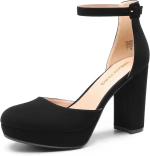 DREAM PAIRS Women's Platform Chunky High Heels Closed Toe Block Ankle Strap Dress Bridal Party Wedding Shoes