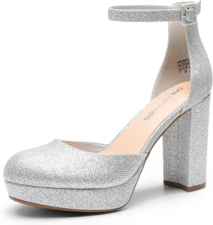DREAM PAIRS Women's Platform Chunky High Heels Closed Toe Block Ankle Strap Dress Bridal Party Wedding Shoes