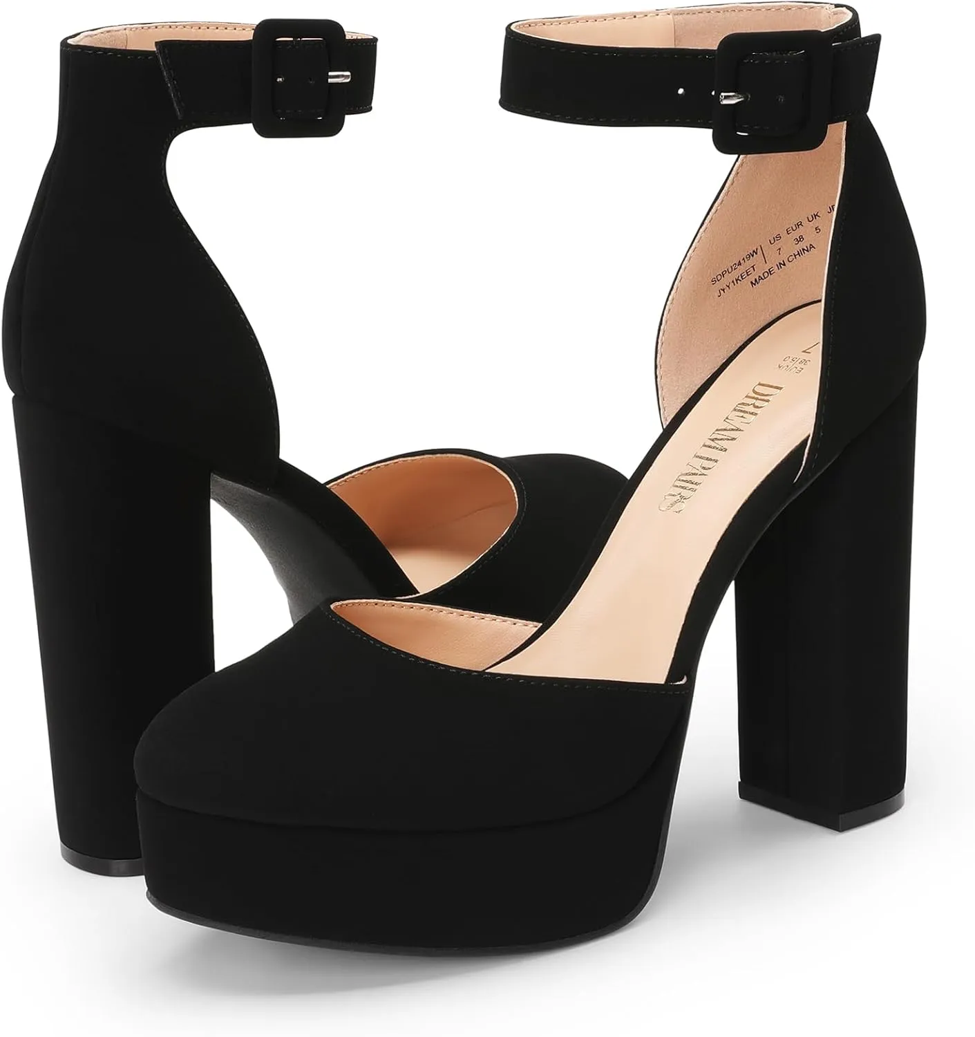 DREAM PAIRS Women's Platform High Chunky Heels Closed Toe Block Ankle Strap Dress Buckle Round Toe Wedding Party Comfortable Pumps Shoes