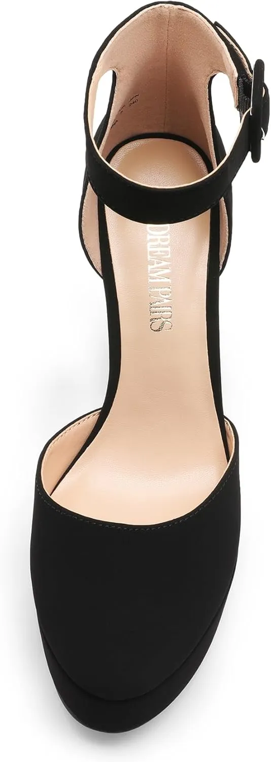 DREAM PAIRS Women's Platform High Chunky Heels Closed Toe Block Ankle Strap Dress Buckle Round Toe Wedding Party Comfortable Pumps Shoes