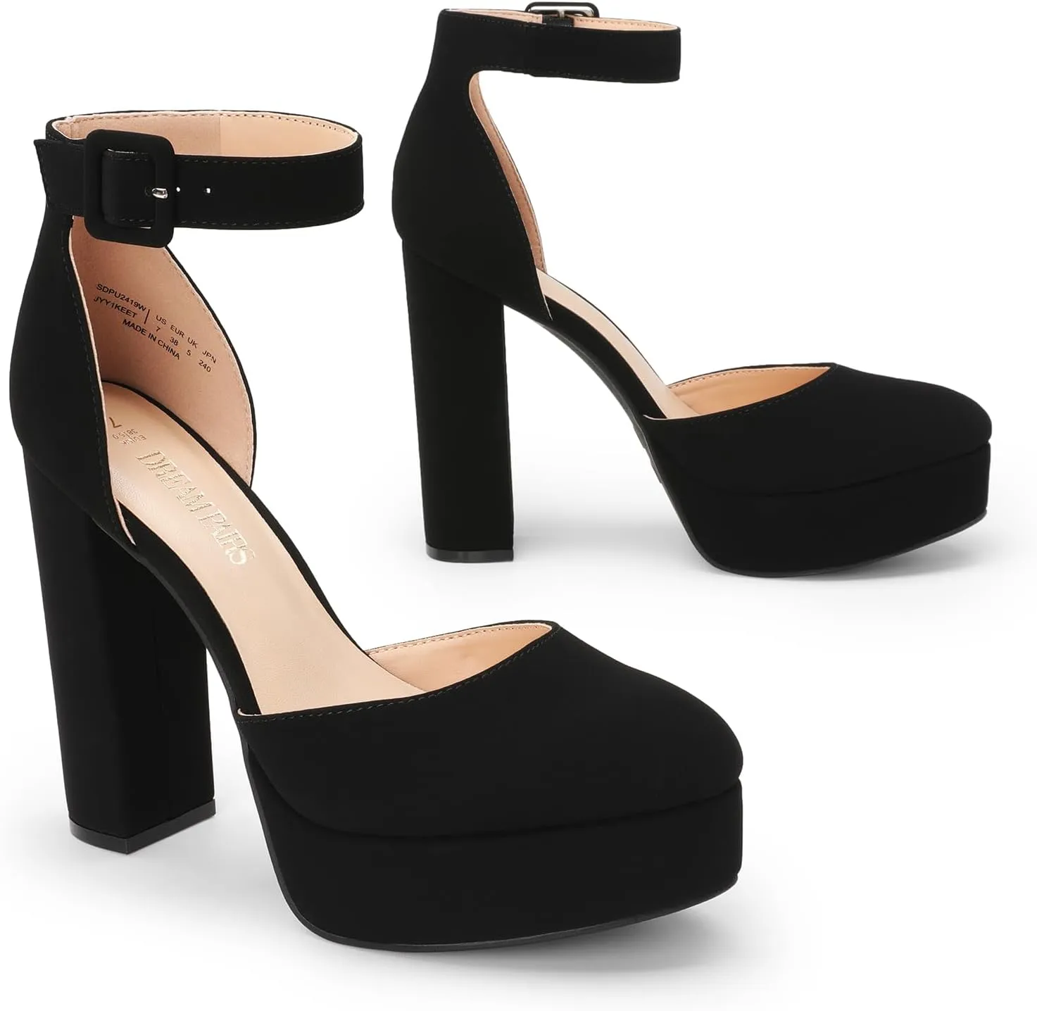 DREAM PAIRS Women's Platform High Chunky Heels Closed Toe Block Ankle Strap Dress Buckle Round Toe Wedding Party Comfortable Pumps Shoes