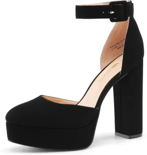 DREAM PAIRS Women's Platform High Chunky Heels Closed Toe Block Ankle Strap Dress Buckle Round Toe Wedding Party Comfortable Pumps Shoes