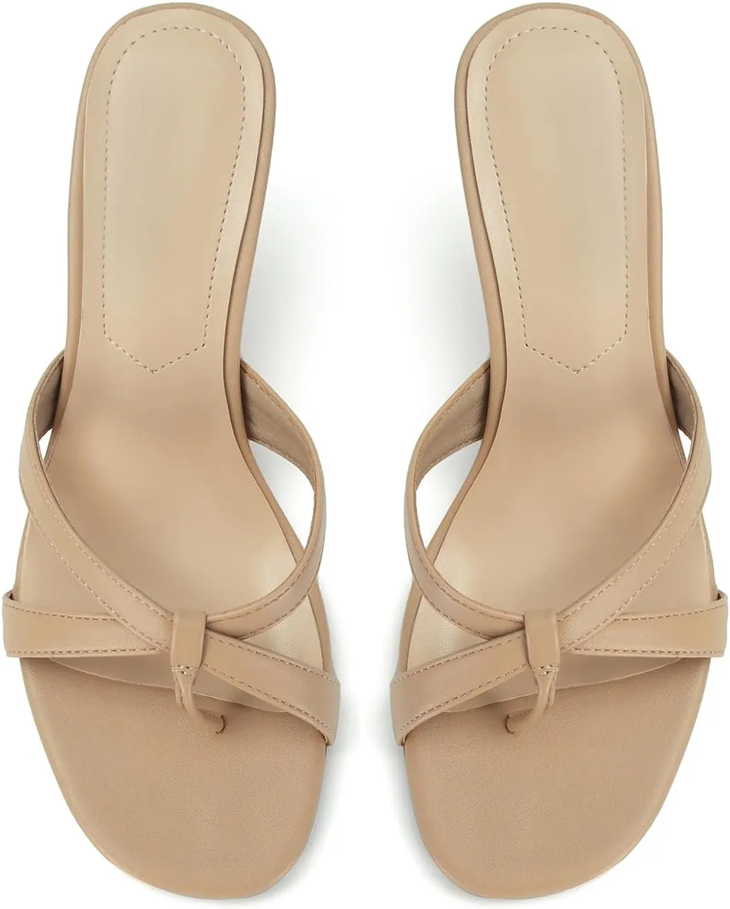 Dsevht Gold Kitten Heel Sandals for Women Flip Flop Strappy Mule heels Rounded Open Toe Heeled Thong Sandals Women