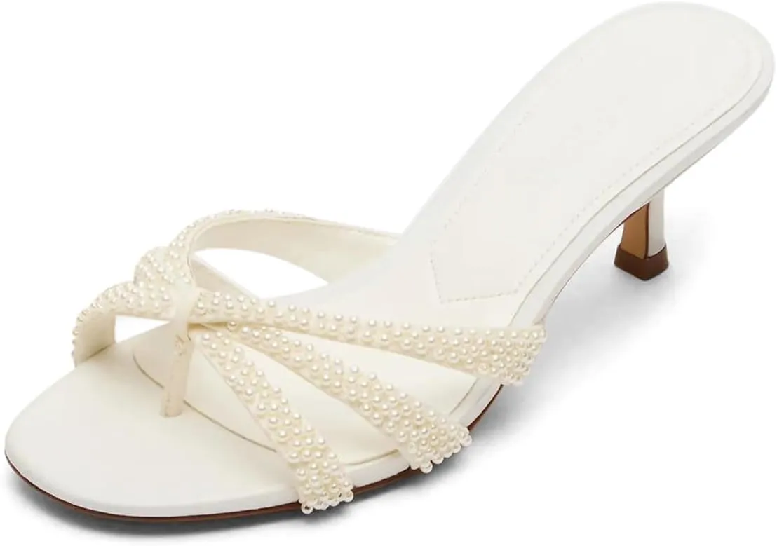 Dsevht Gold Kitten Heel Sandals for Women Flip Flop Strappy Mule heels Rounded Open Toe Heeled Thong Sandals Women