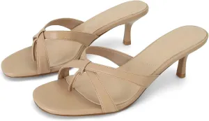 Dsevht Gold Kitten Heel Sandals for Women Flip Flop Strappy Mule heels Rounded Open Toe Heeled Thong Sandals Women