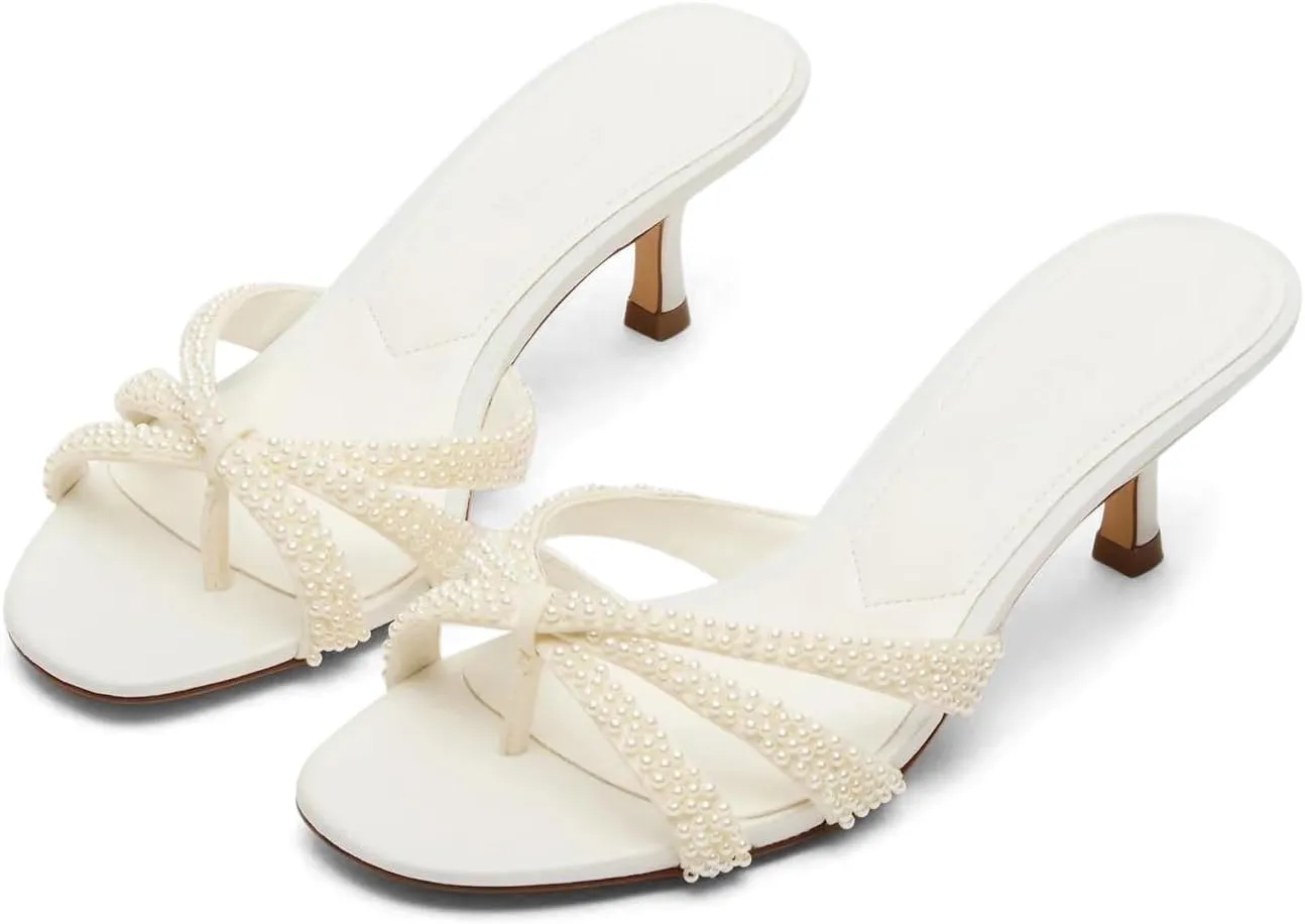 Dsevht Gold Kitten Heel Sandals for Women Flip Flop Strappy Mule heels Rounded Open Toe Heeled Thong Sandals Women