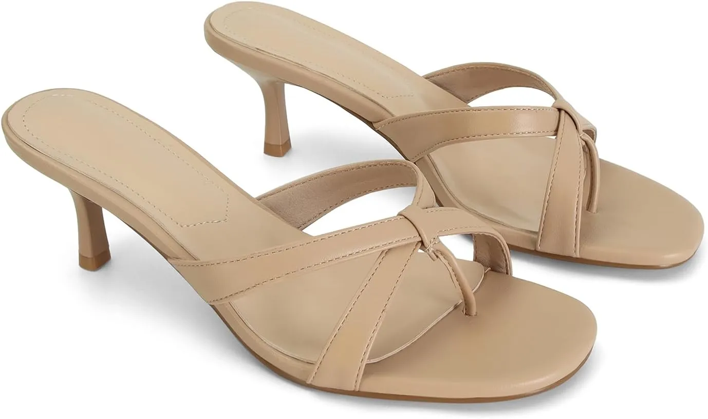 Dsevht Gold Kitten Heel Sandals for Women Flip Flop Strappy Mule heels Rounded Open Toe Heeled Thong Sandals Women