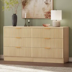 DWVO 6-Drawer Dressers, Chest of Drawers with Fluted Panel, Wide Versatile Storage Dresser Organizer for Living Room, Kitchen and Office, Natural