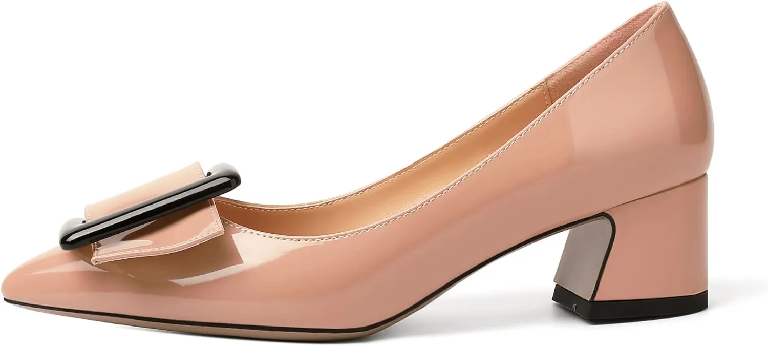 Eldof Pointed Toe Pumps,Classy 2 Inches Block Heel Chic Pumps, Confort Buckle Heel for Office Wedding Dress