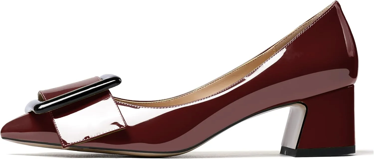 Eldof Pointed Toe Pumps,Classy 2 Inches Block Heel Chic Pumps, Confort Buckle Heel for Office Wedding Dress