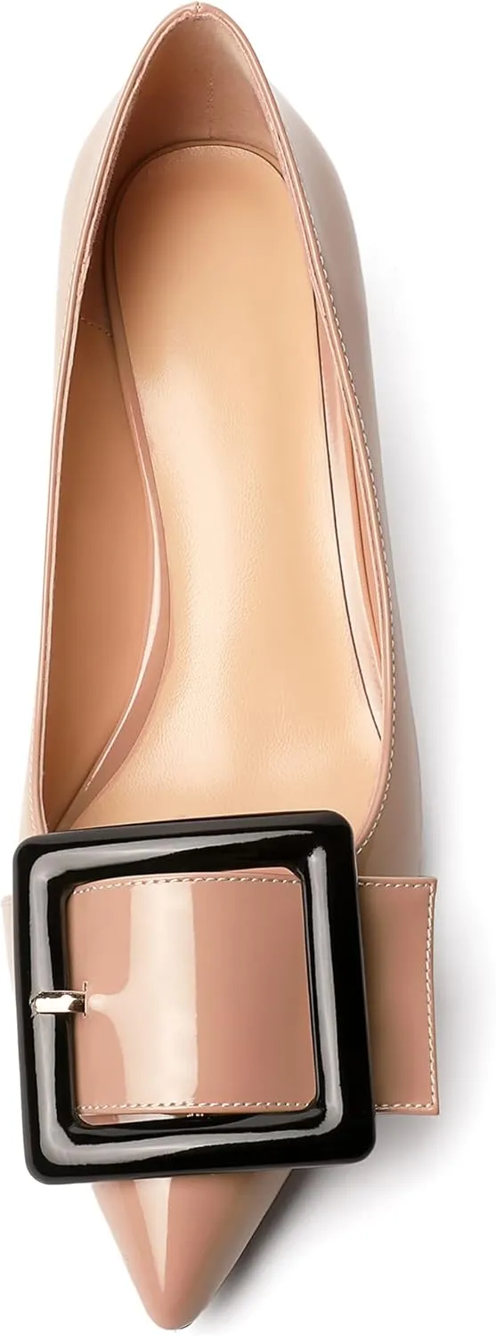 Eldof Pointed Toe Pumps,Classy 2 Inches Block Heel Chic Pumps, Confort Buckle Heel for Office Wedding Dress