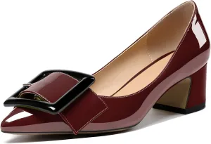 Eldof Pointed Toe Pumps,Classy 2 Inches Block Heel Chic Pumps, Confort Buckle Heel for Office Wedding Dress