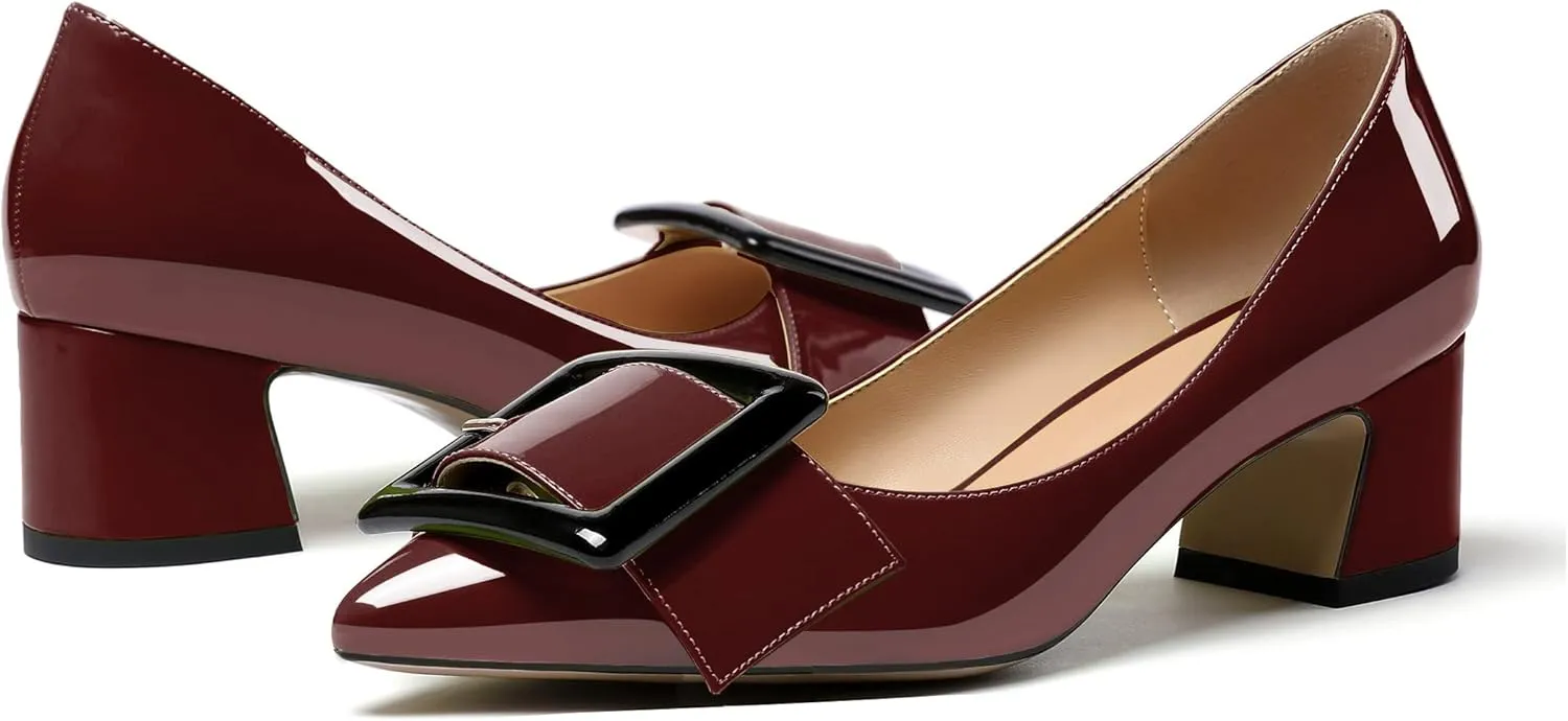 Eldof Pointed Toe Pumps,Classy 2 Inches Block Heel Chic Pumps, Confort Buckle Heel for Office Wedding Dress