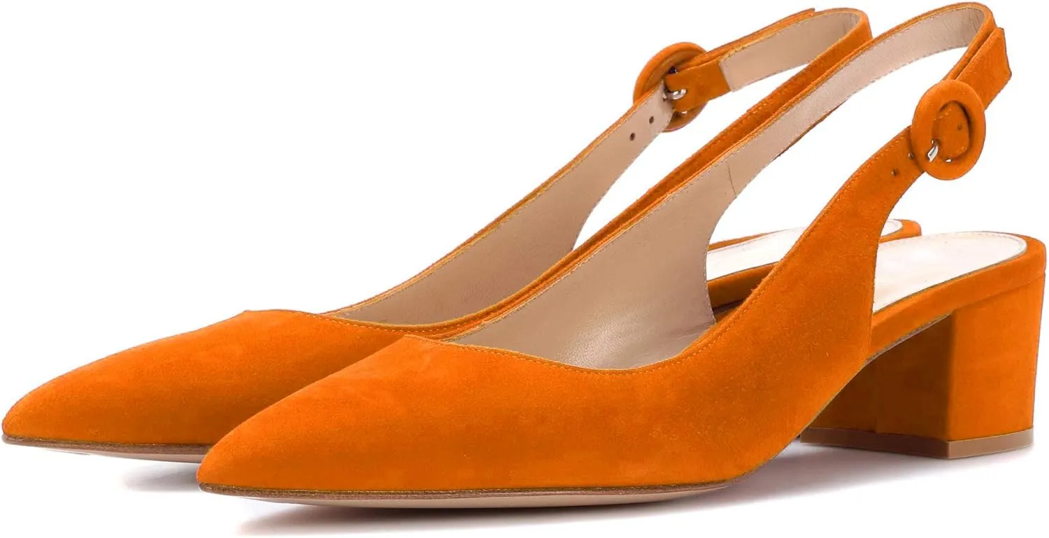 Eldof Pointed Toe Pumps,Slingback Ankle Buckle Chic Pumps,Classy Block Heel 2" Heel for Office Dress