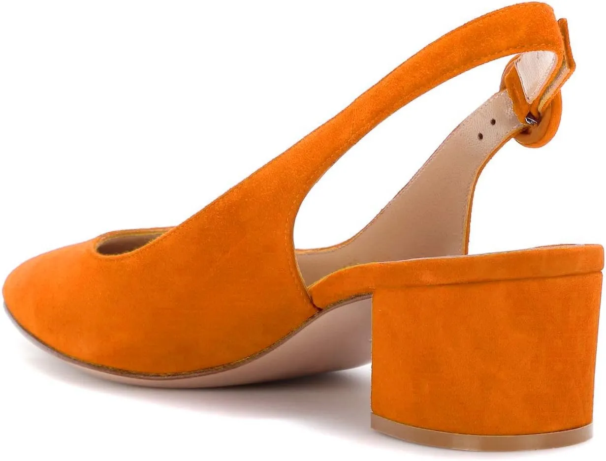 Eldof Pointed Toe Pumps,Slingback Ankle Buckle Chic Pumps,Classy Block Heel 2" Heel for Office Dress