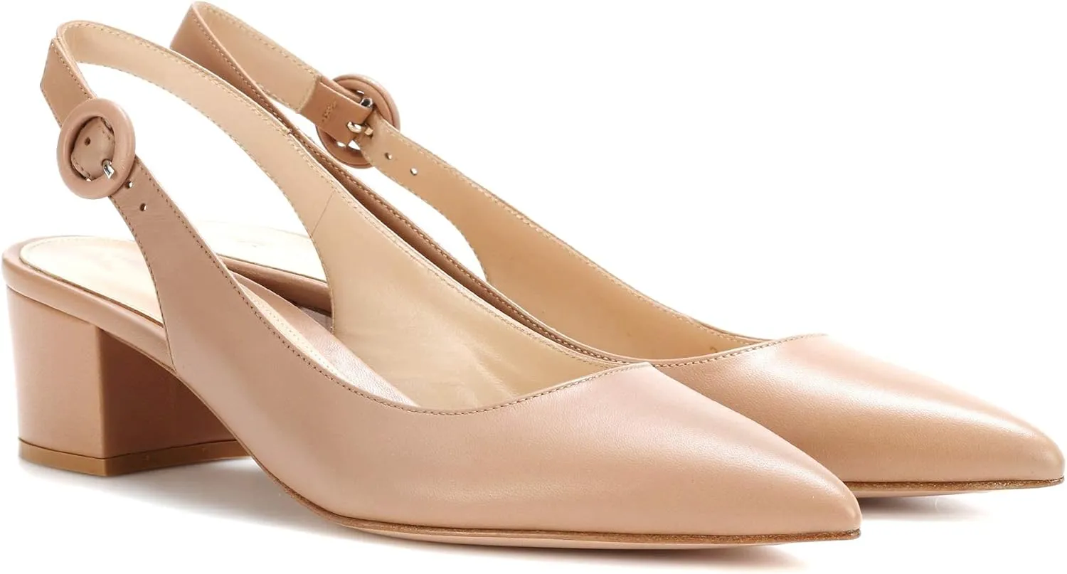 Eldof Pointed Toe Pumps,Slingback Ankle Buckle Chic Pumps,Classy Block Heel 2" Heel for Office Dress