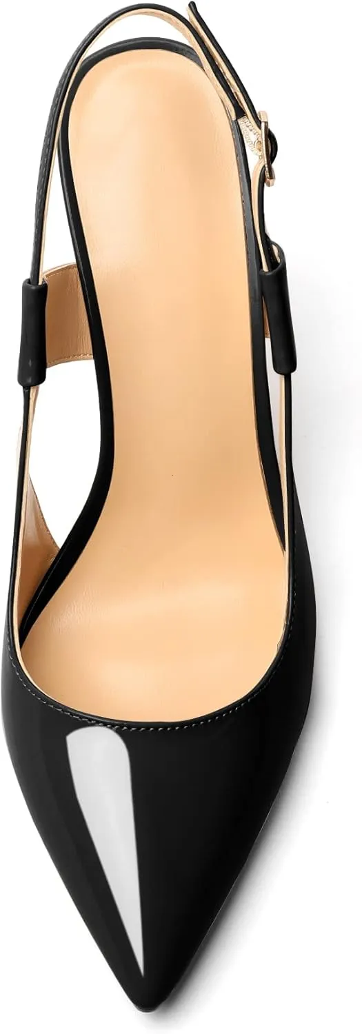 Eldof Pointed Toe Slingback Sandals,Ankle Strap Chic Pumps,Classy High Heel 4" Heel for Office Dress