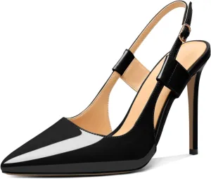 Eldof Pointed Toe Slingback Sandals,Ankle Strap Chic Pumps,Classy High Heel 4" Heel for Office Dress
