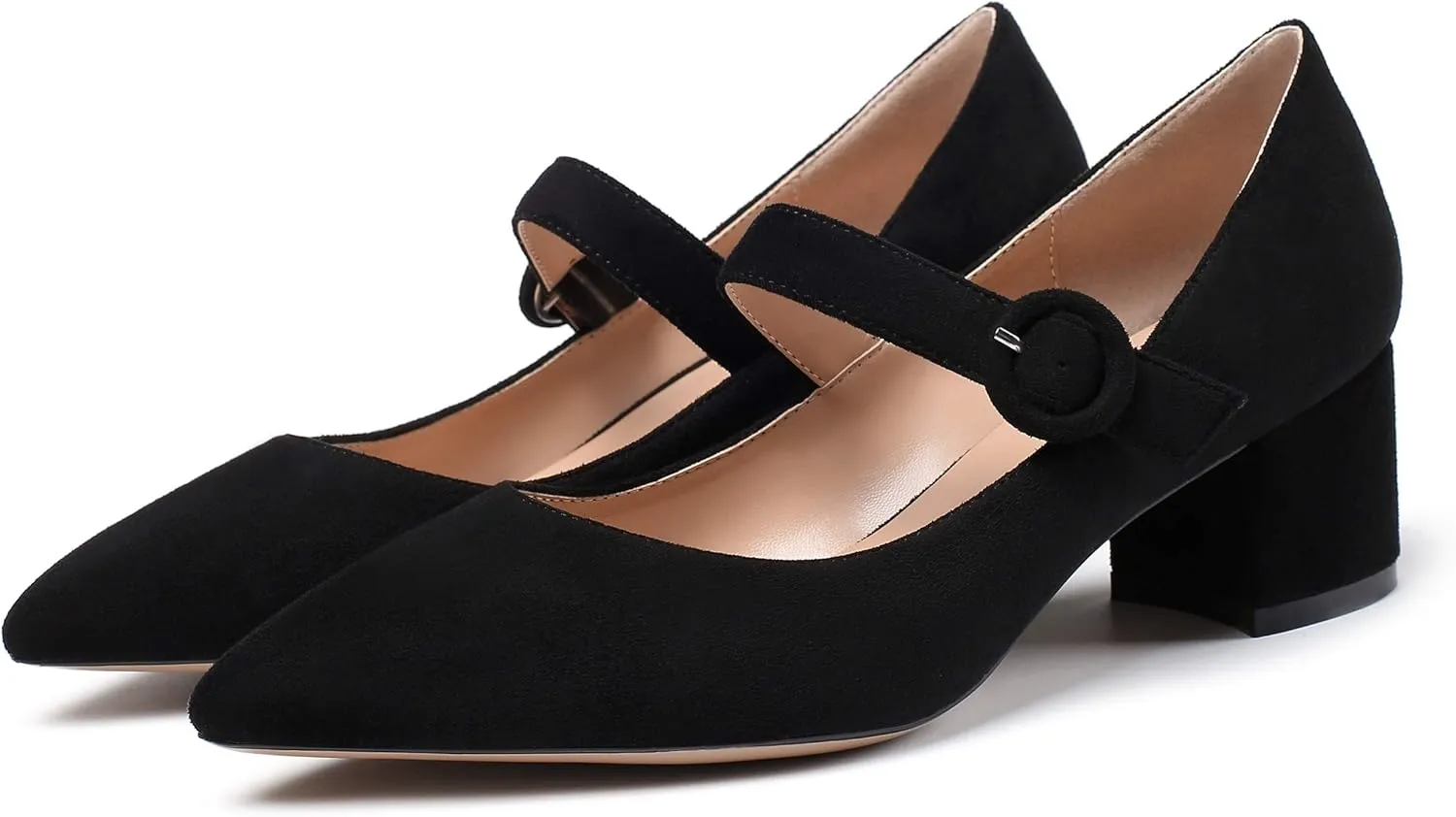 Eldof Women's Block Heels Chic Mary Jane Pointed Toe Chunky Pumps Dressy Office Wedding Shoes 2 Inches