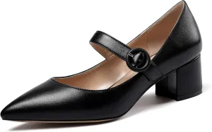 Eldof Women's Block Heels Chic Mary Jane Pointed Toe Chunky Pumps Dressy Office Wedding Shoes 2 Inches