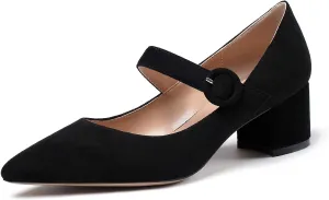 Eldof Women's Block Heels Chic Mary Jane Pointed Toe Chunky Pumps Dressy Office Wedding Shoes 2 Inches