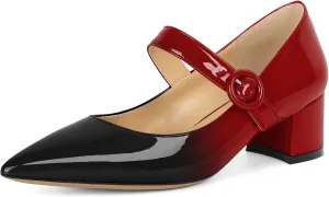 Eldof Women's Block Heels Chic Mary Jane Pointed Toe Chunky Pumps Dressy Office Wedding Shoes 2 Inches