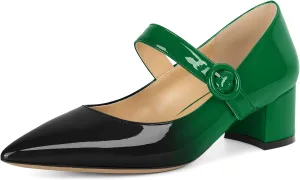 Eldof Women's Block Heels Chic Mary Jane Pointed Toe Chunky Pumps Dressy Office Wedding Shoes 2 Inches