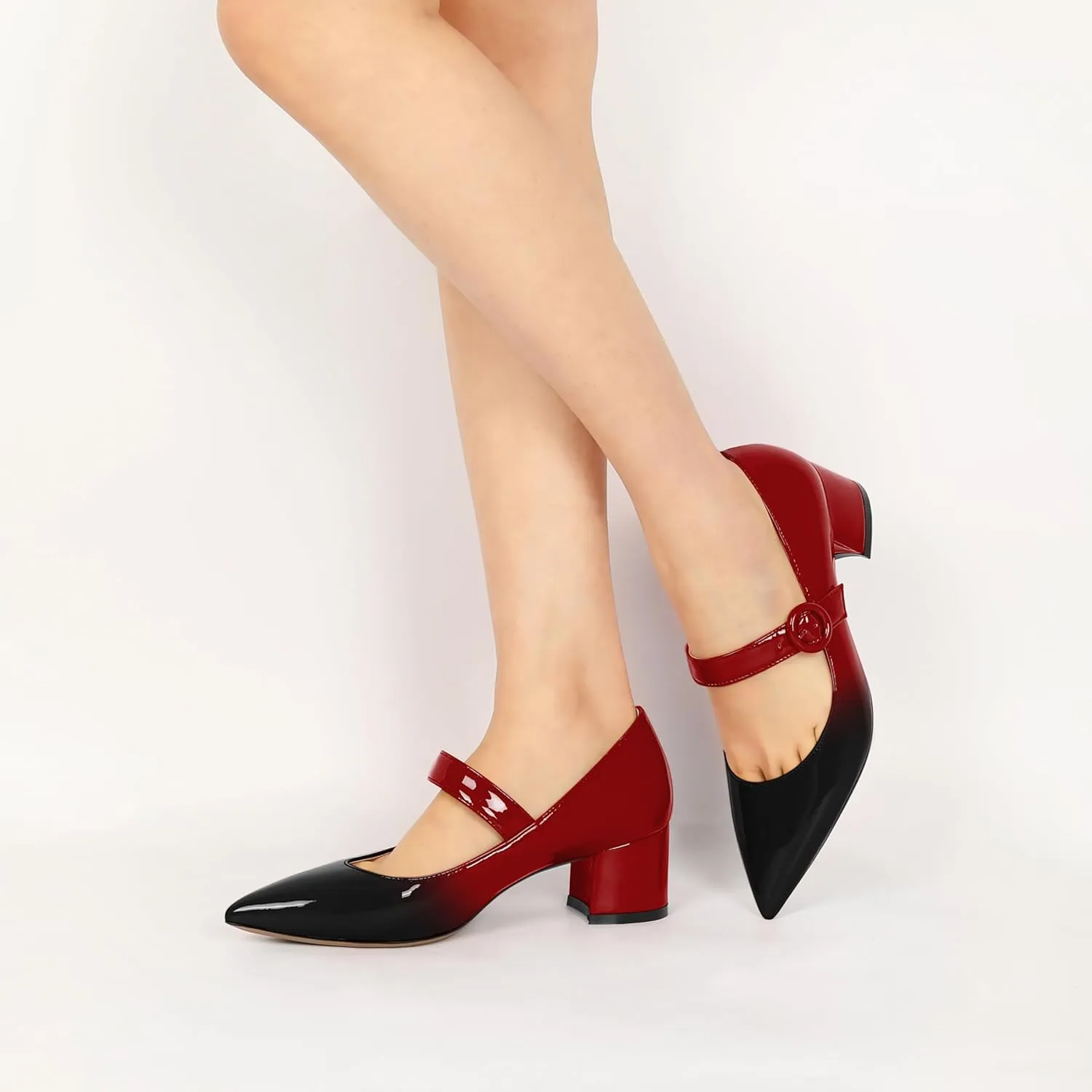 Eldof Women's Block Heels Chic Mary Jane Pointed Toe Chunky Pumps Dressy Office Wedding Shoes 2 Inches