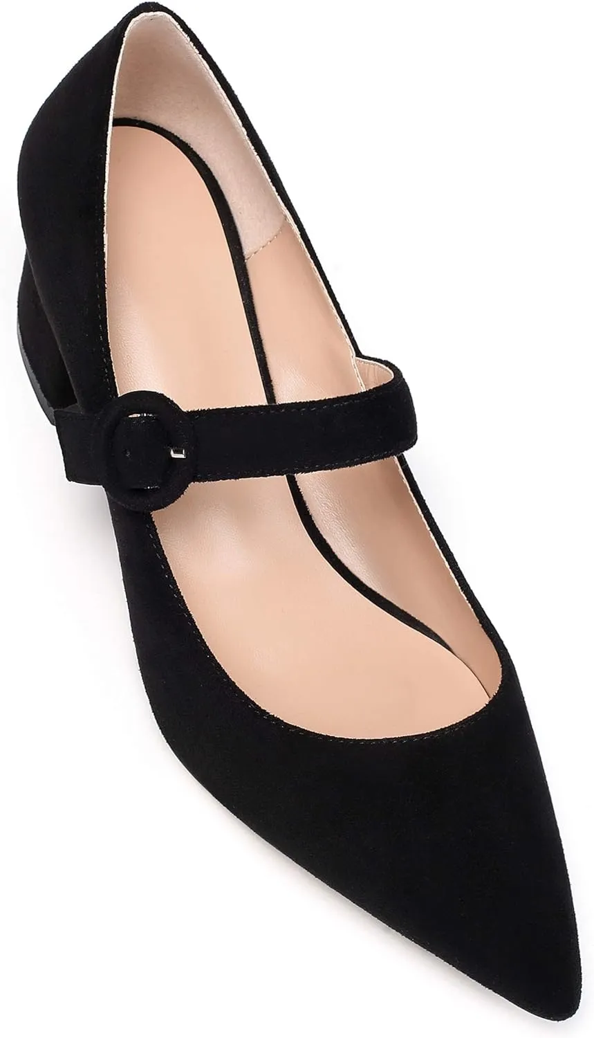 Eldof Women's Block Heels Chic Mary Jane Pointed Toe Chunky Pumps Dressy Office Wedding Shoes 2 Inches