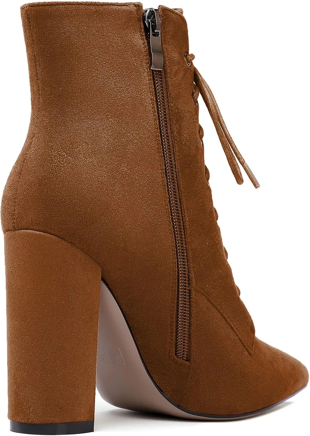Eldof Women's Chunky Block 4 Inch High Heel Ankle Booties Pointed Toe Lace Up Side Zipper Chic Boots