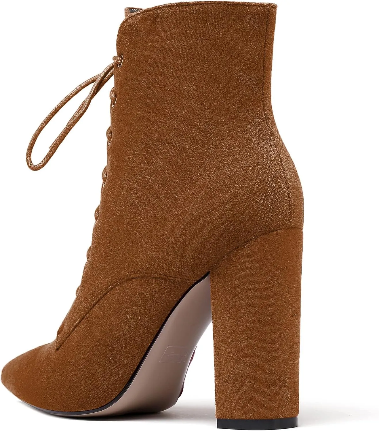 Eldof Women's Chunky Block 4 Inch High Heel Ankle Booties Pointed Toe Lace Up Side Zipper Chic Boots