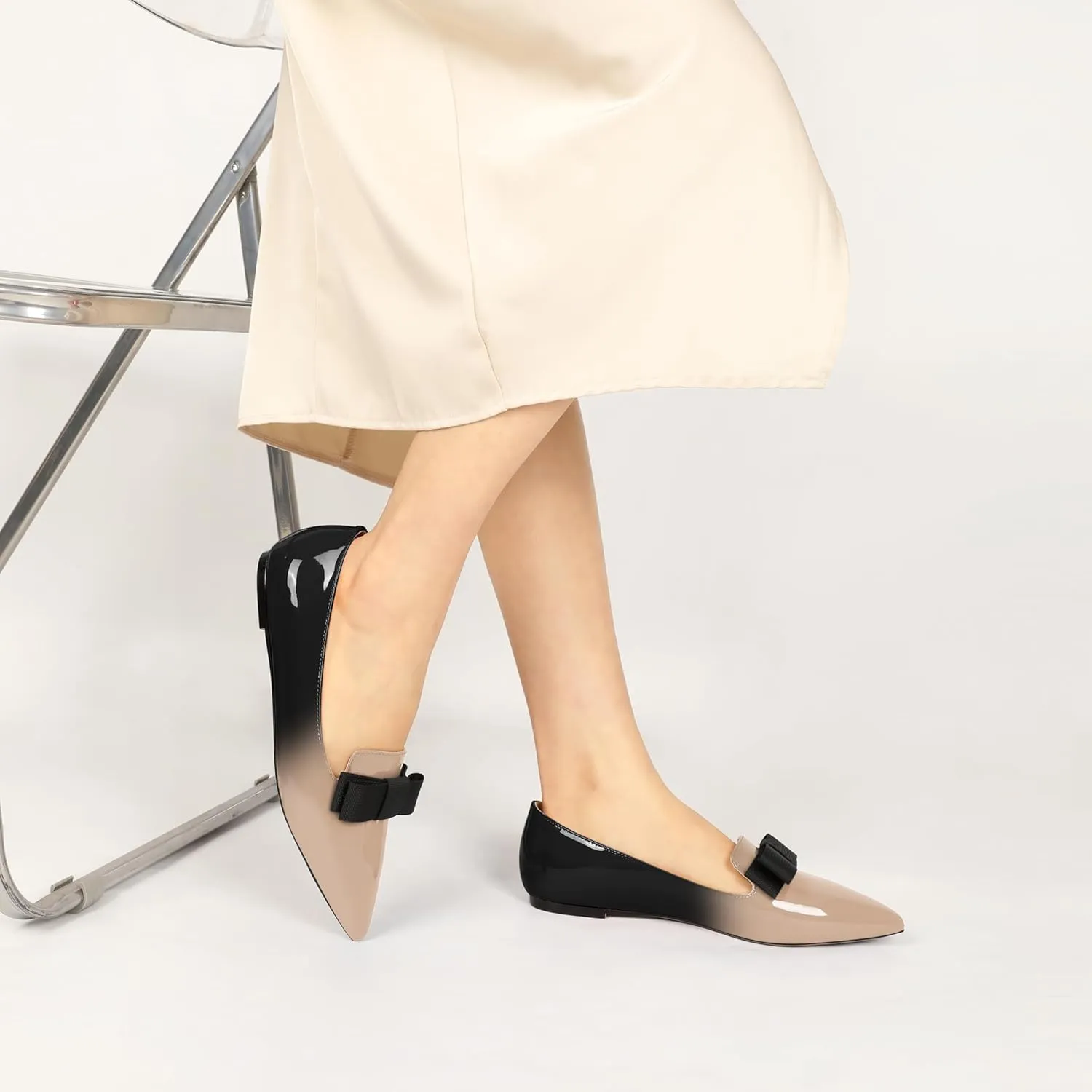 Eldof Women's Loafer Flat Pointed Toe Bow Tie Ballet Slip on Comfortable Dress Work Shoes