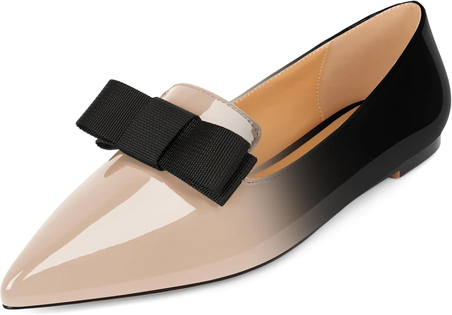 Eldof Women's Loafer Flat Pointed Toe Bow Tie Ballet Slip on Comfortable Dress Work Shoes
