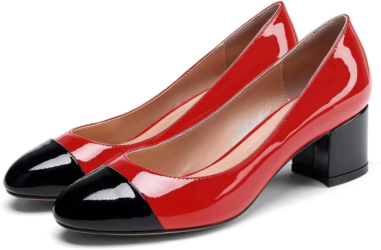 Eldof Women's Round Cap Toe Pumps,Classy 2 Inches Block Heel Chic Pumps