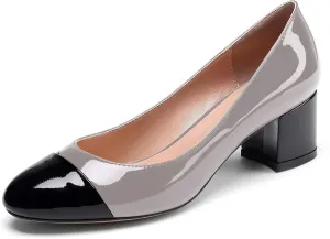 Eldof Women's Round Cap Toe Pumps,Classy 2 Inches Block Heel Chic Pumps