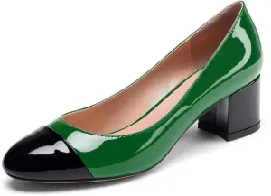 Eldof Women's Round Cap Toe Pumps,Classy 2 Inches Block Heel Chic Pumps