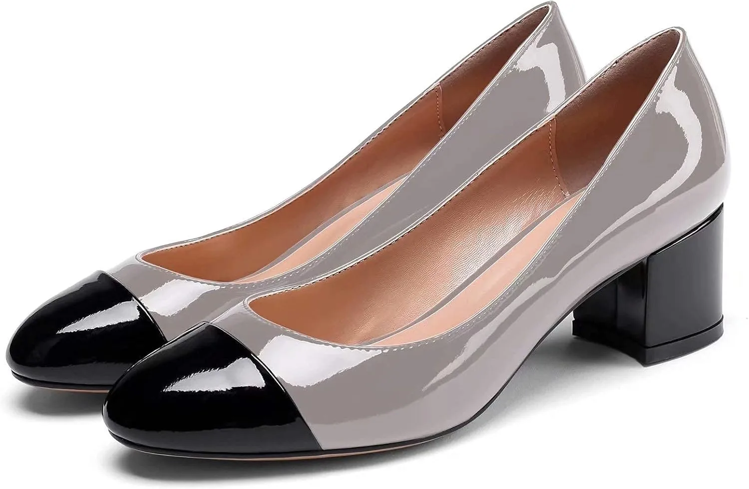 Eldof Women's Round Cap Toe Pumps,Classy 2 Inches Block Heel Chic Pumps