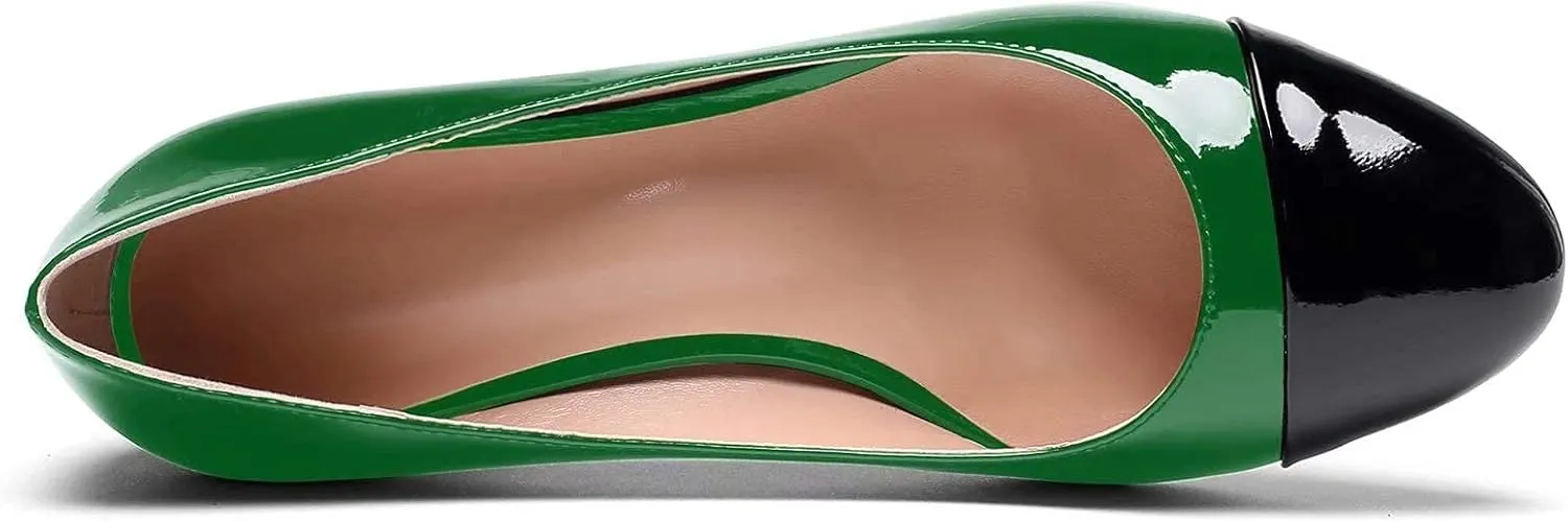 Eldof Women's Round Cap Toe Pumps,Classy 2 Inches Block Heel Chic Pumps