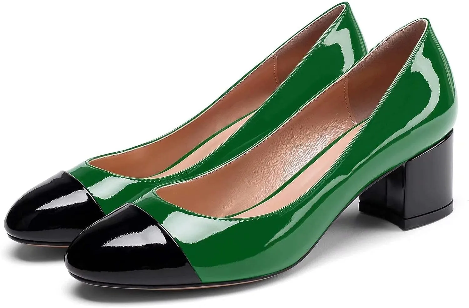 Eldof Women's Round Cap Toe Pumps,Classy 2 Inches Block Heel Chic Pumps